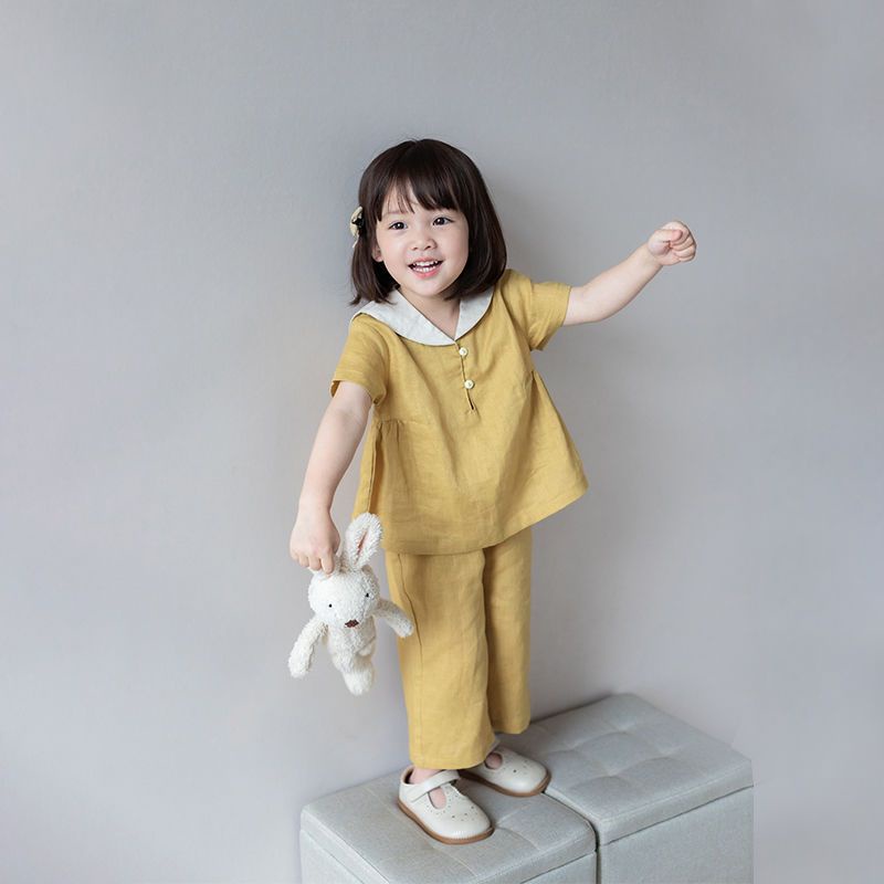 Bộ Áo Thun Tay Ngắn + Quần Short Phong Cách Hàn Quốc Thời Trang Mùa Hè Xinh Xắn Cho Bé Gái