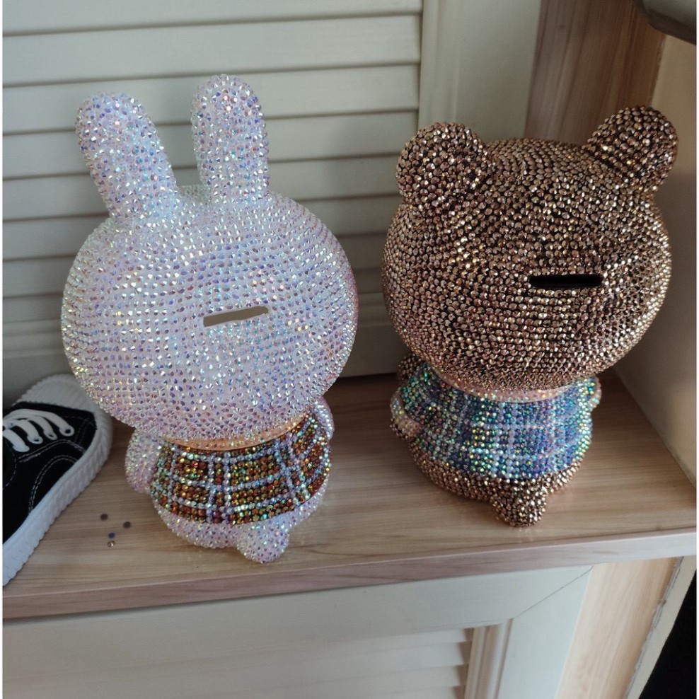 Gấu đính đá handmade gấu nâu thỏ trắng, gấu brown thỏ cony line friends đính đá, tiết kiệm đáng yêu