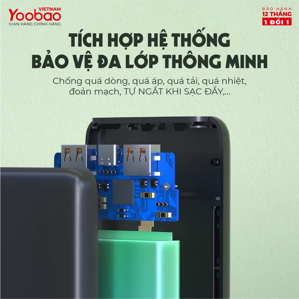 Sạc dự phòng Sạc nhanh YOOBAO D10Q 10000mAh Sạc Nhanh Cổng USB Kép Pin Polymer Cao Cấp - Hàng phân phối chính hãng