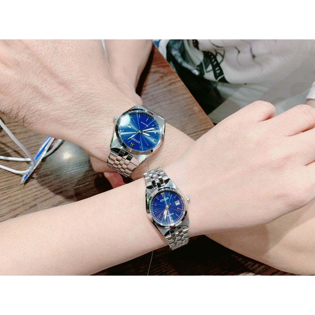 Đồng hồ cặp đôi Citizen Corso  BM7330-59L và EW2290-54L - Máy quartz pin năng lượng ánh sáng - Kính cứng