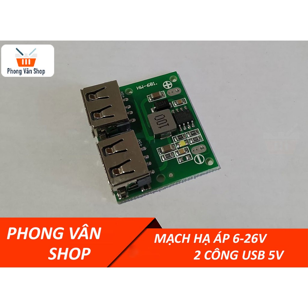 Mạch hạ áp DC 6-26v ra 2 cổng USB 5v max 3A