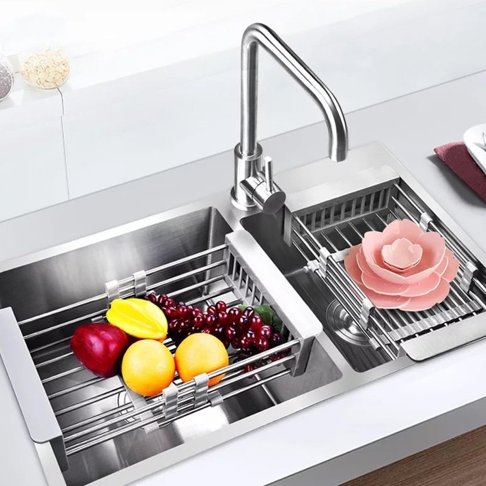 Kệ gác bồn rửa chén bát inox cao cấp gấp gọn thông minh, Kệ inox nhà bếp úp bát đĩa rửa rau trái cây nhanh gọn tiện lợi