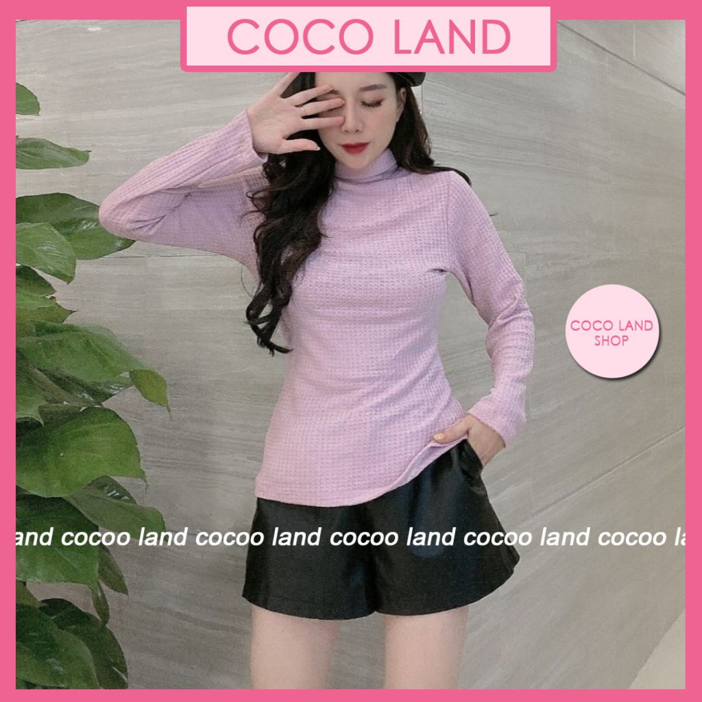Áo len nữ cổ lọ dài tay chất tăm vuông nhiều màu coco land ulzzang