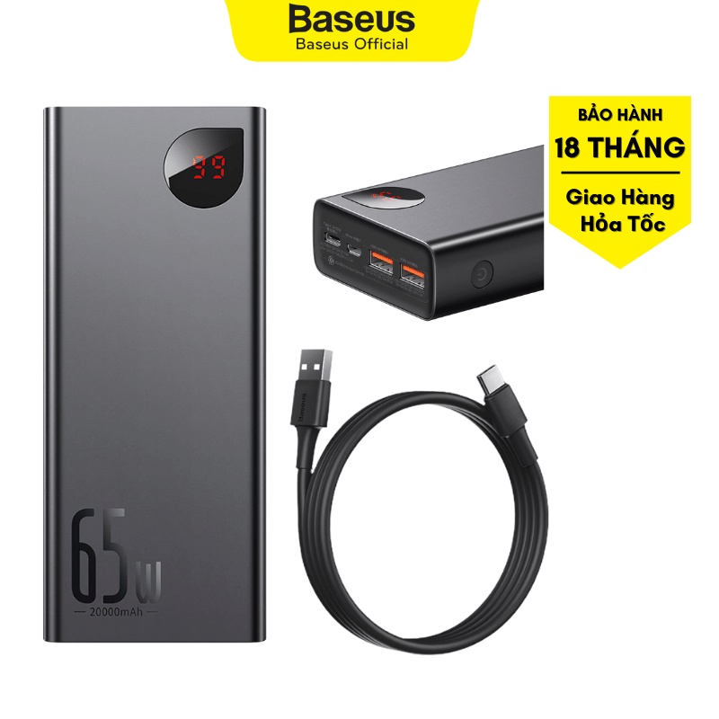 Sạc dự phòng Baseus Adaman Metal Digital Display (65W)| Dung lượng 20000mAh, 3 cổng sạc | Bảo hành 18 tháng