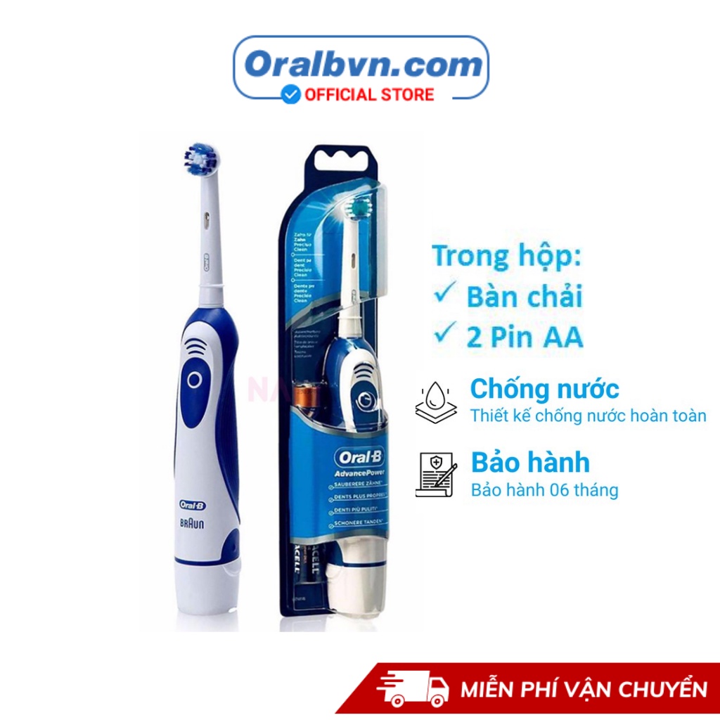 Bàn chải điện đánh răng tự động Oral B sử dụng pin làm sạch răng, hạn chế viêm nướu, loại sạch mảng bám