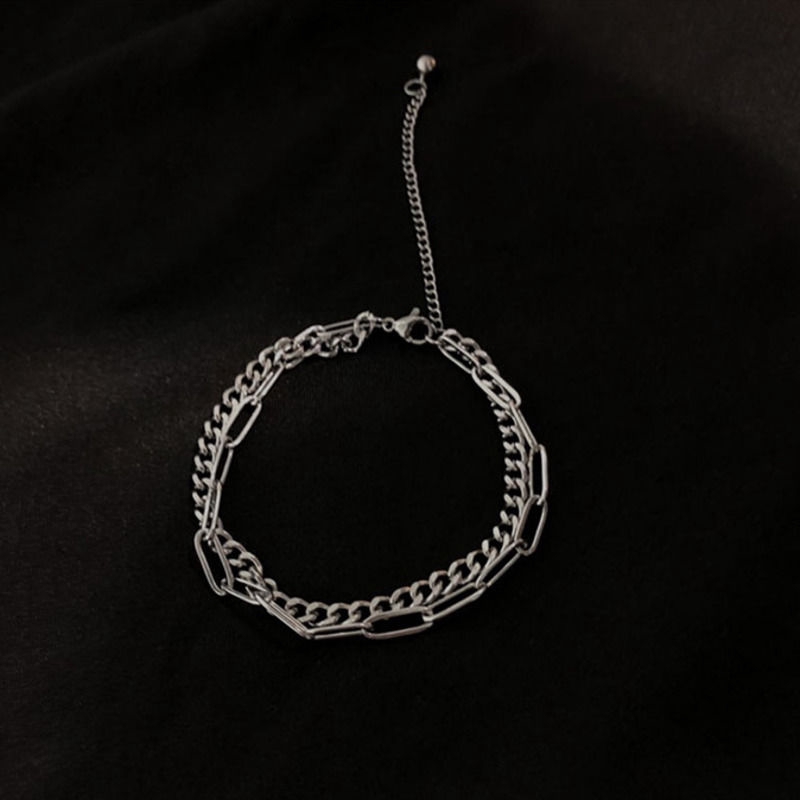 Vòng tay 22463 dạng hai lớp xích bằng thép titan không gỉ không phai màu kiểu Hàn Nhật cho nam và nữ