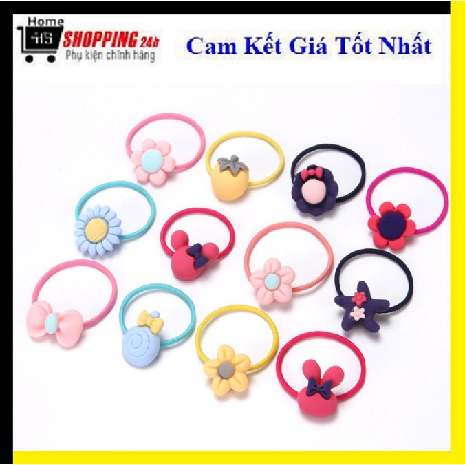 Combo 10 - Dây Cột Tóc Thiết Kế  Hoa Tiết Màu Kẹo Dễ Thương Cho Bé Gái