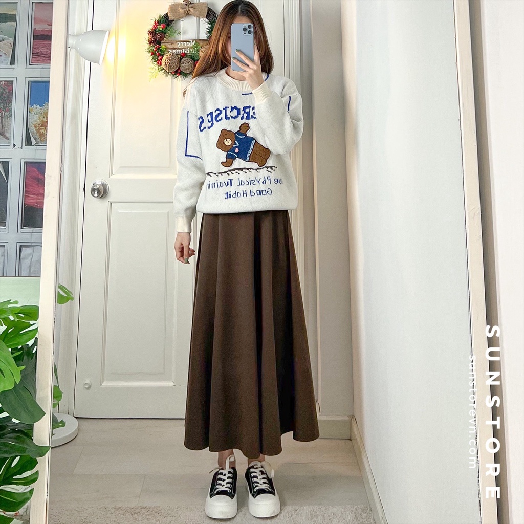 Áo sweater len hình gấu form ôm Ulzzang