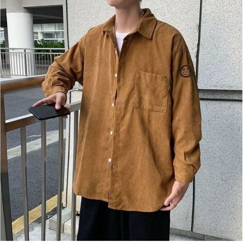 ÁO SƠ MI NHUNG TĂM THÊU MẶT CƯỜI,FREESIZE &lt;65kg