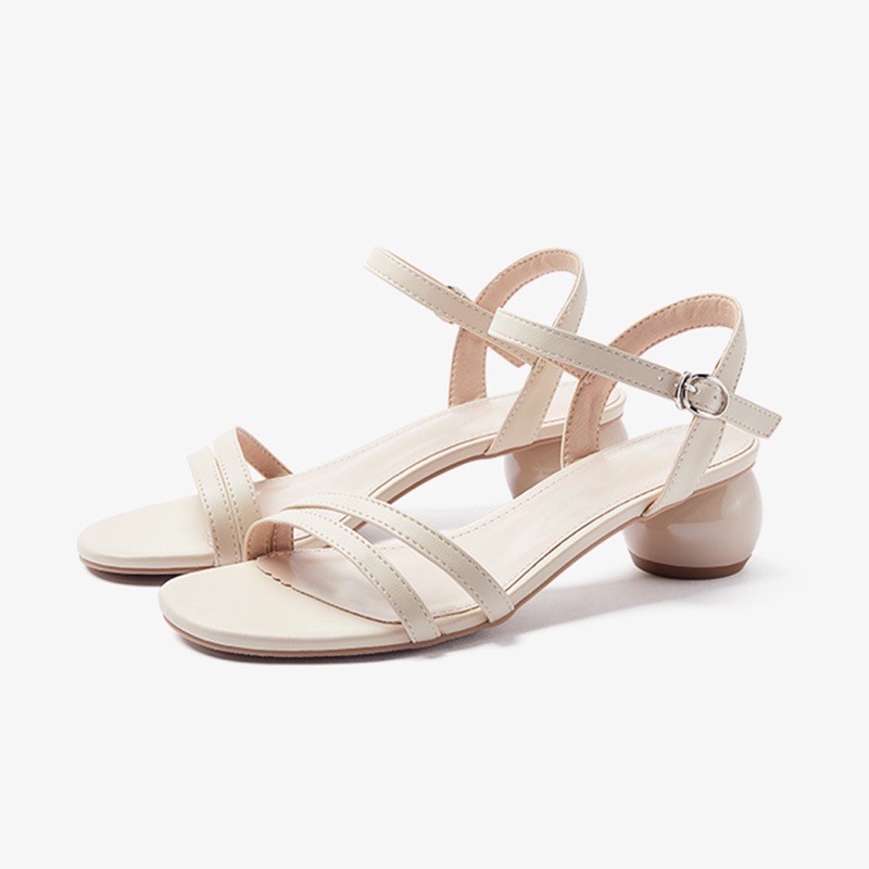 Giày sandal cao gót tròn 3p 2 quai mảnh ngang TT