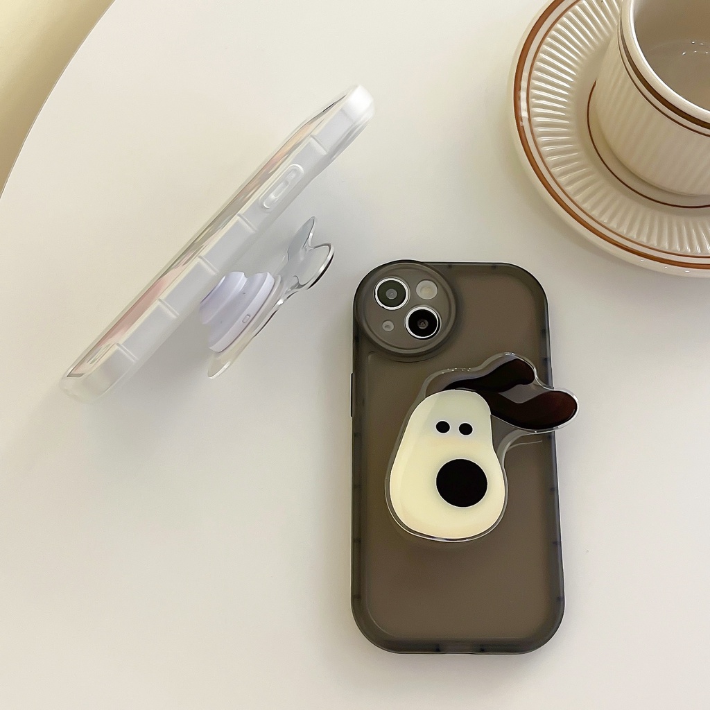 Ốp Điện Thoại Hình Chú Chó Hoạt Họa 3D Vui Nhộn Gắn Giá Đỡ Chống Sốc