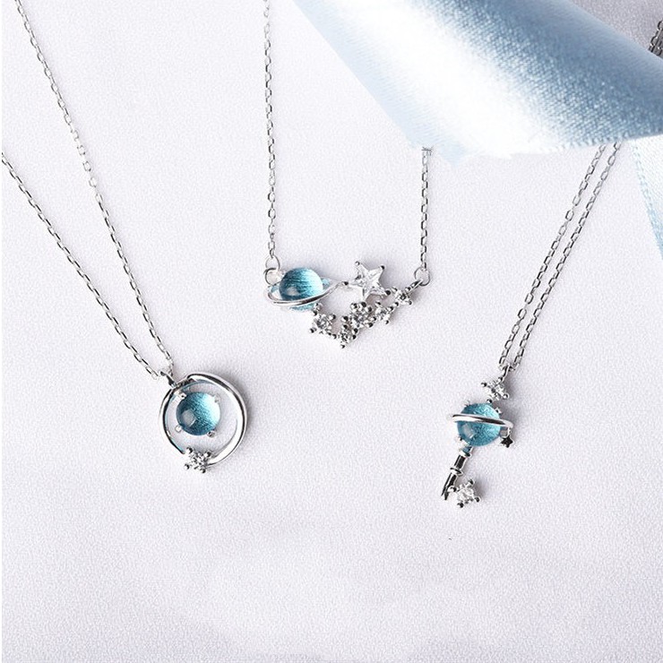 Vòng cổ Bạc 925 Mặt Hình Hành Tinh Màu Xanh Dương B46