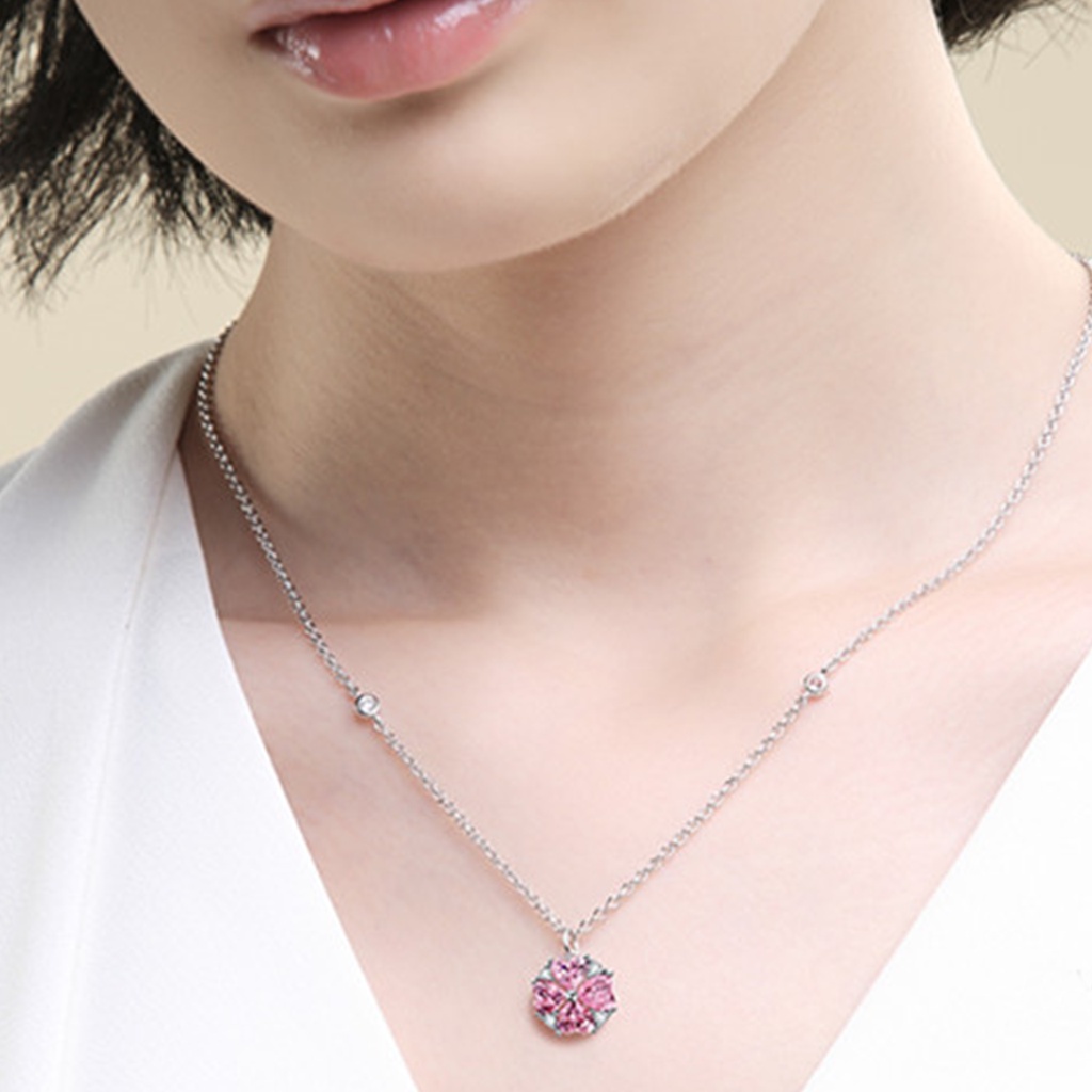Vòng cổ nữ Hoa đào màu hồng Đơn giản Mạ bạc Mặt dây chuyền Quà sinh nhật Không phai màu VC-004
