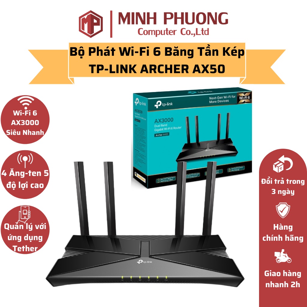 Bộ Phát Wifi TP-Link Archer AX50 Wifi 6 Gigabit Băng Tần Kép AX 3000Mbps