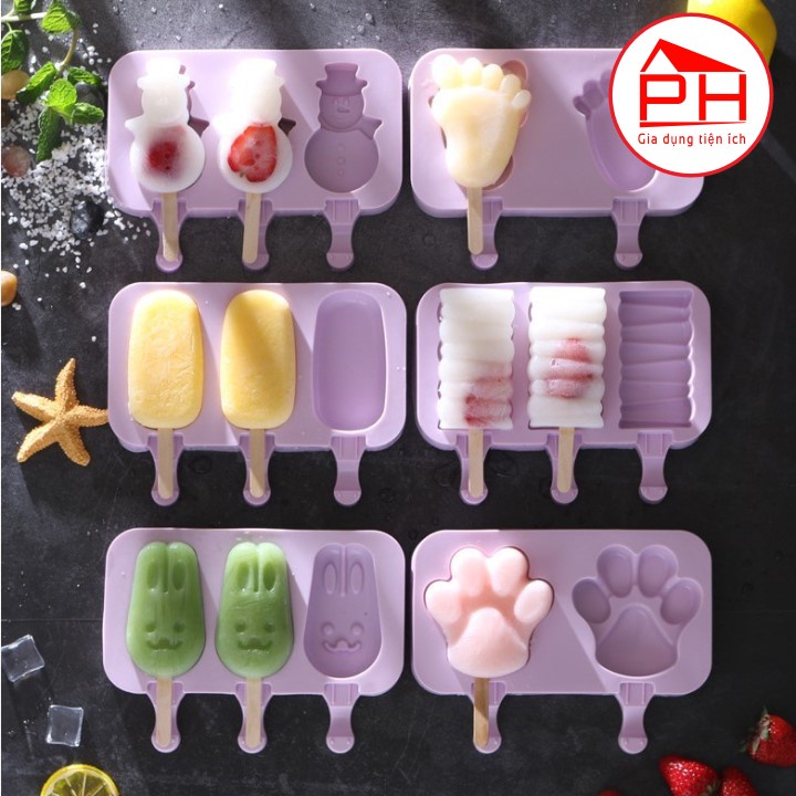 Khuôn kem silicon hình Cute  + Tặng kem 50 que gỗ  - Gia dụng Phước Hòa