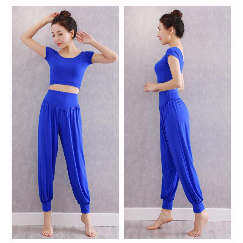 Bộ Tập Yoga Alibaba Màu Xanh Chất Cotton Lạnh Co Dãn 4 Chiều Thấm Mồ Hôi GUME