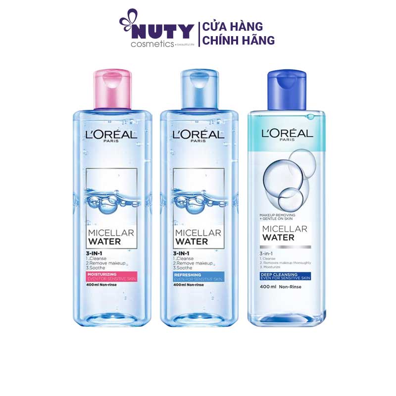 Nước Tẩy Trang Cho Da Dầu &amp; Da Hỗn Hợp L’Oreal Micellar Water 3-in-1 Refreshing (400ml)