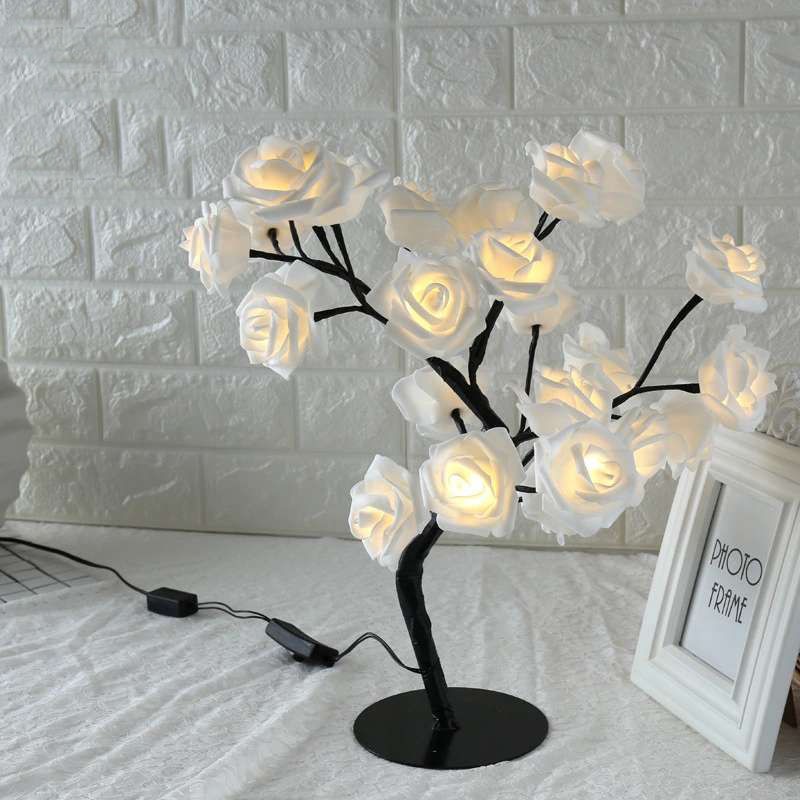 ✎۞Đèn LED nhấp nháy ánh sáng dây phòng ngủ cây hoa hồng trang trí bàn tạo quà tặng bạn gái <