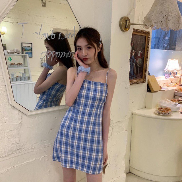 [AMANDA]🌻ĐẦM CARO 2 DÂY CÓ DÂY BUỘC EO, váy 2 dây kẻ caro mặc mùa hè🌻 hình shop chụp thật