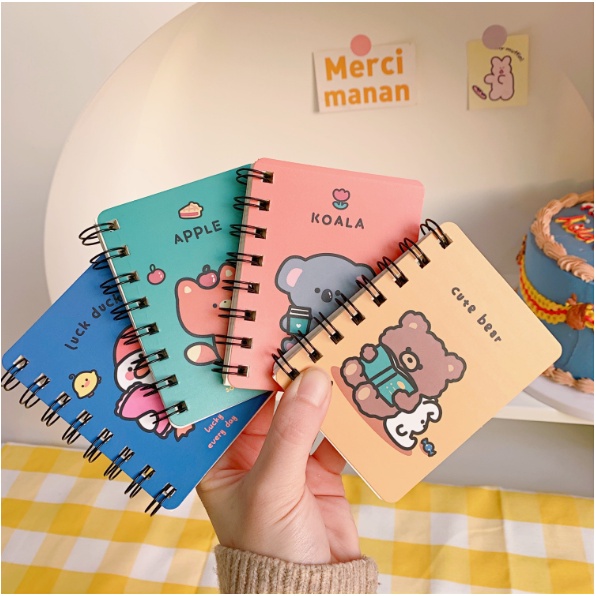 Sổ cầm tay lò xo hoạt hình con vật cute giá rẻ A7 bìa cứng 80 trang giấy ghi kế hoạch bỏ túi tiện lợi