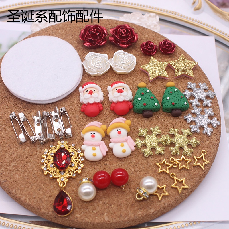 Ruy băng phong cách giáng sinh nhiều mẫu kèm phụ kiện - Nguyên liệu làm Ribbon Rosette trang trí itabag, huy hiệu