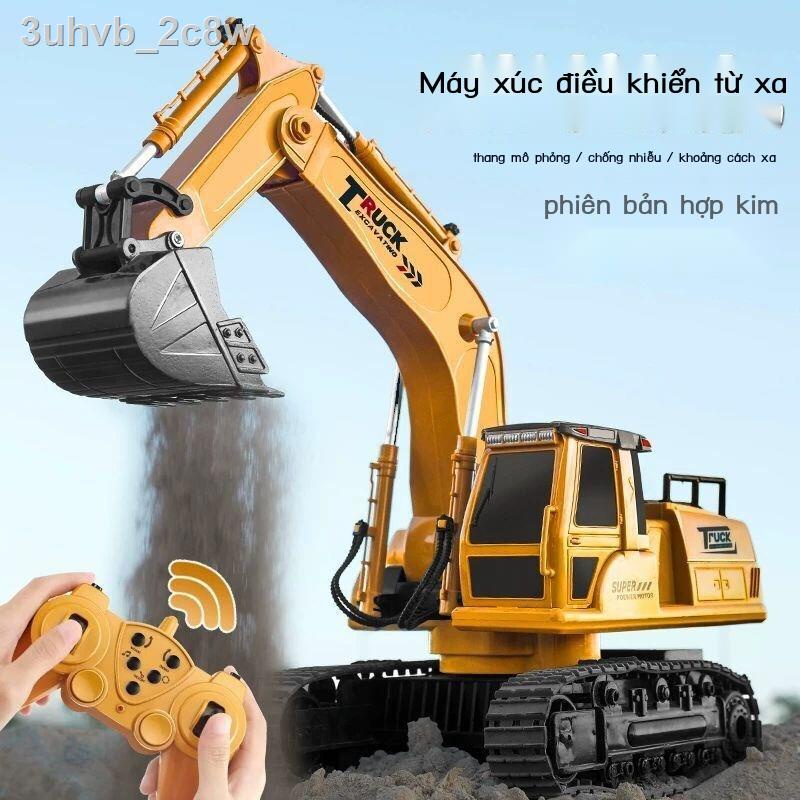 ☎✾♣Máy xúc điều khiển từ xa mô phỏng hợp kim xe kỹ thuật điện đào đất móc cậu bé hình đồ chơi trẻ em