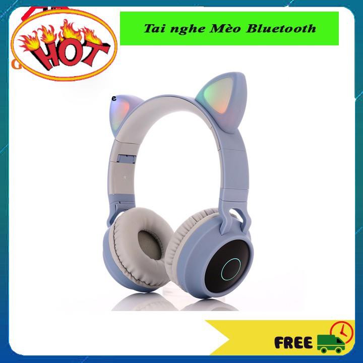 Tai nghe Bluetooth 💥Cute Mèo💥 Có đèn Led sáng theo nhạc và Mic đàm thoại Online, Gấp gọn tiện lợi