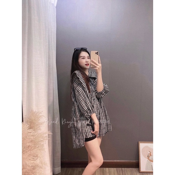 Áo sơ mi kẻ chun ngực đuôi tôm (dáng dài)