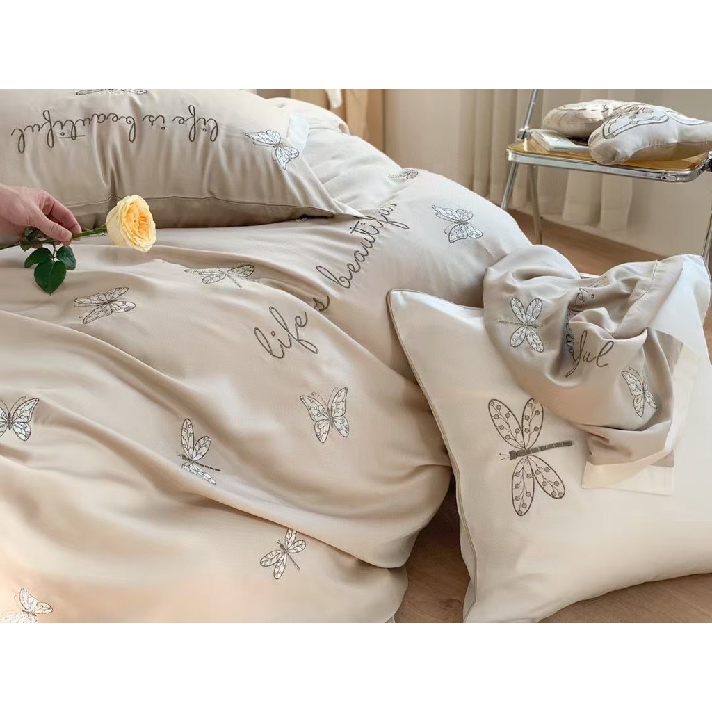 💐💐 Set Chăn Ga Gối Lụa Tencel Modal Thêu Hoa Thiên Nhiên 4 Món Mềm Mịn Chất Đẹp - Mã KG175 💐💐 | BigBuy360 - bigbuy360.vn