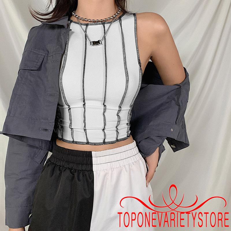 Áo Crop Top Nữ Tay Dài Kẻ Sọc Ngang Thời Trang