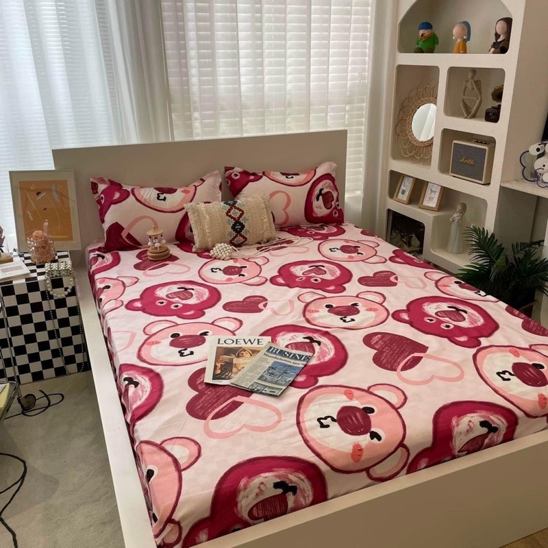 SET GA + 2 VỎ GỐI HOẠ TIẾT GẤU HỒNG