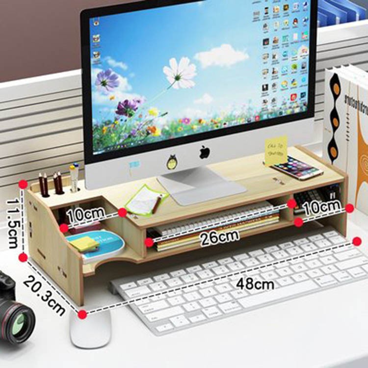 Kệ đỡ màn hình vi tính giảm mỏi để bàn kèm cắm viết bằng gỗ KMT2 - Tặng kèm 1 móc khóa khung hình thời trang