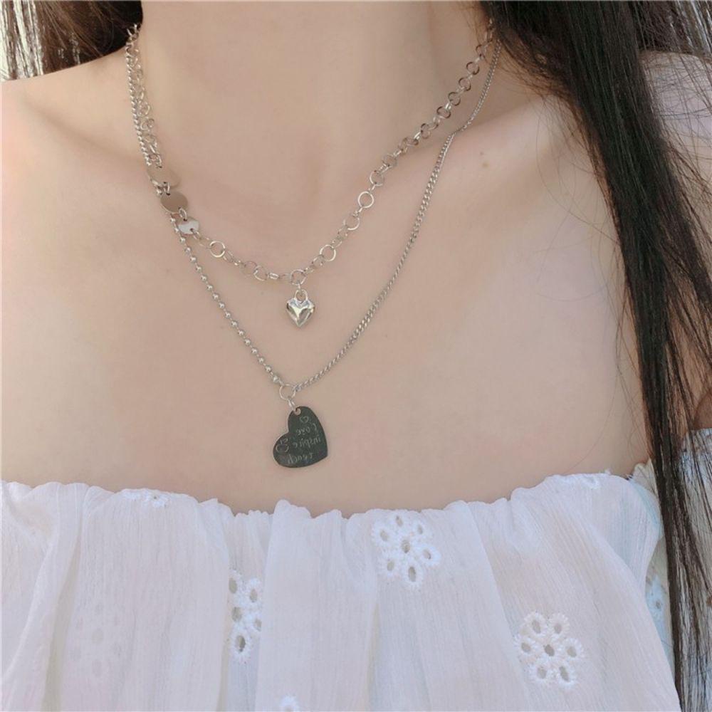 Vòng Cổ Choker Hai Lớp Hình Trái Tim Đơn Giản Sang Trọng Dành Cho Nữ