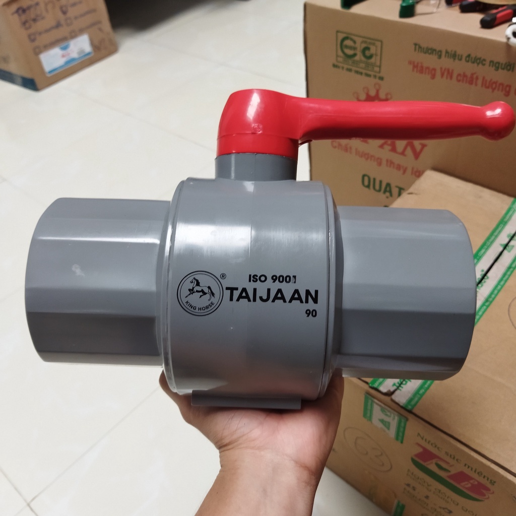 Van nước nhựa (van cầu) Taijaan phi 90 tay đỏ