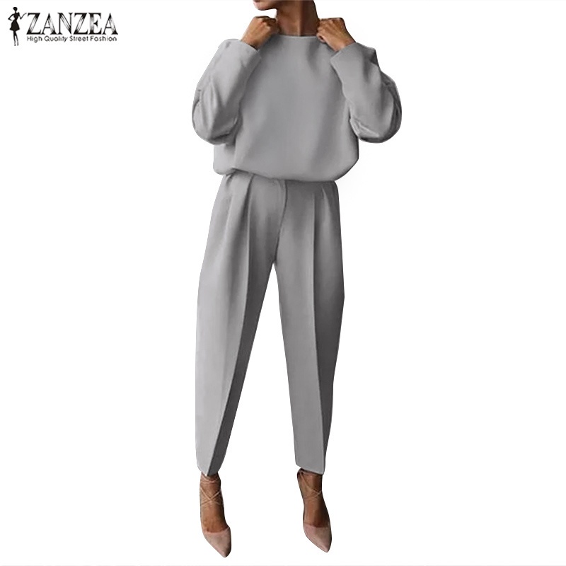 Bộ quần áo Zanzea dáng dài màu trơn lưng thun thời trang vintage cho nữ