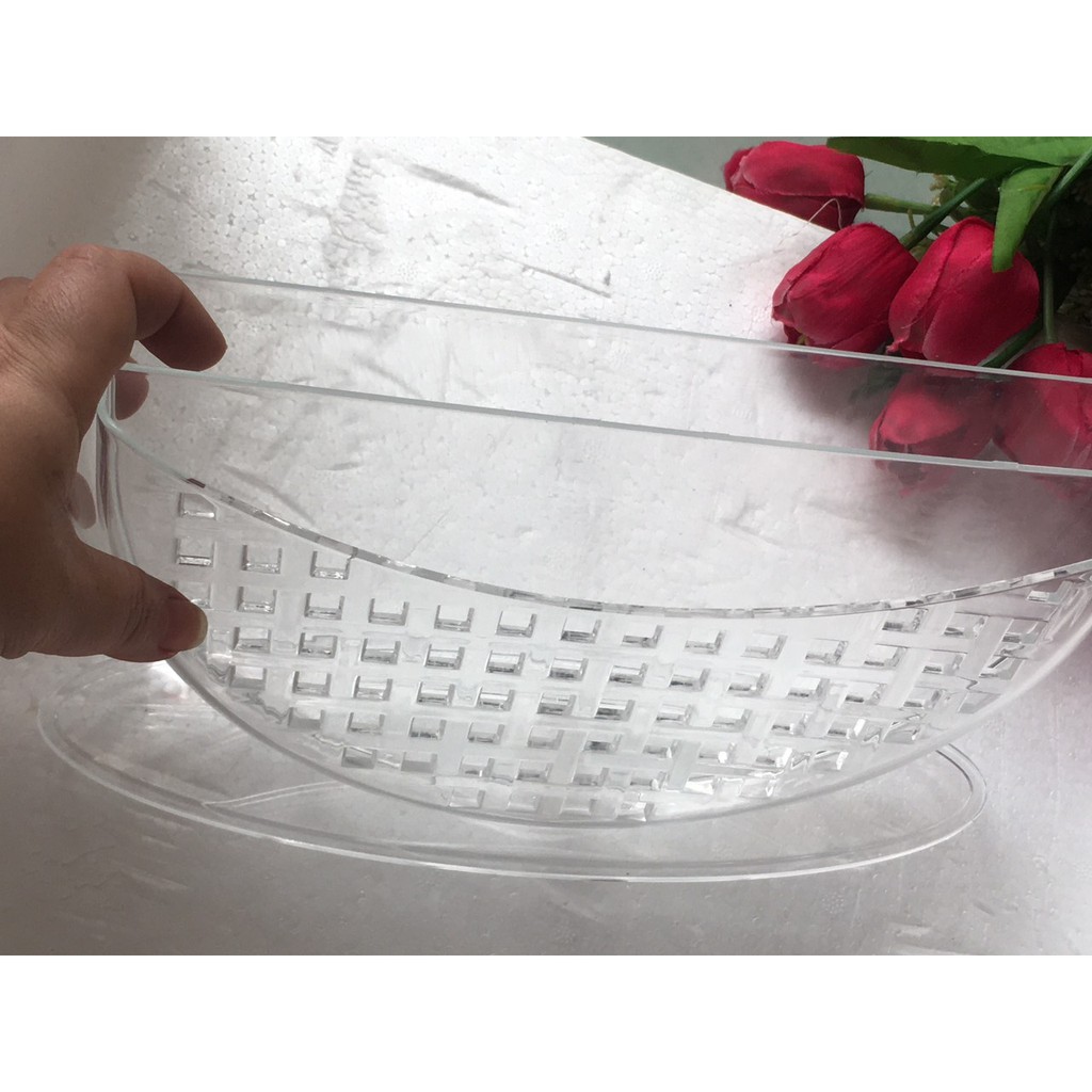 Tô ,khay nhúng bánh tráng 2 ngăn nhựa trong Acrylic cao cấp Size 27x15x8cm