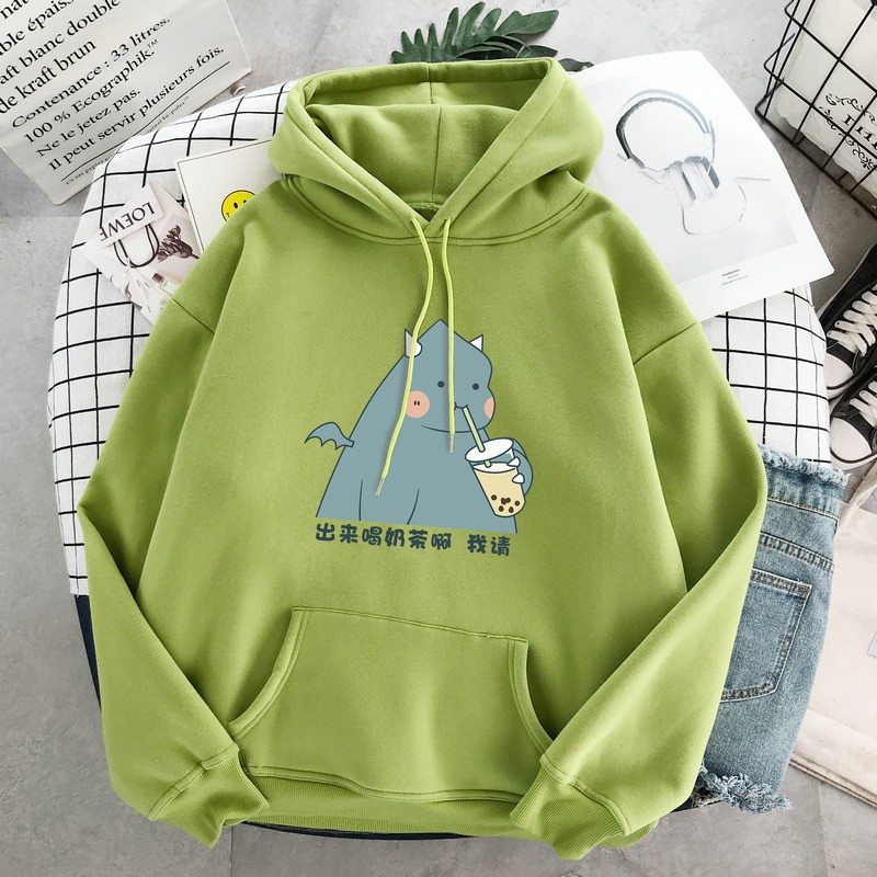 Áo hoodie khủng long uống trà sữa HTH1120