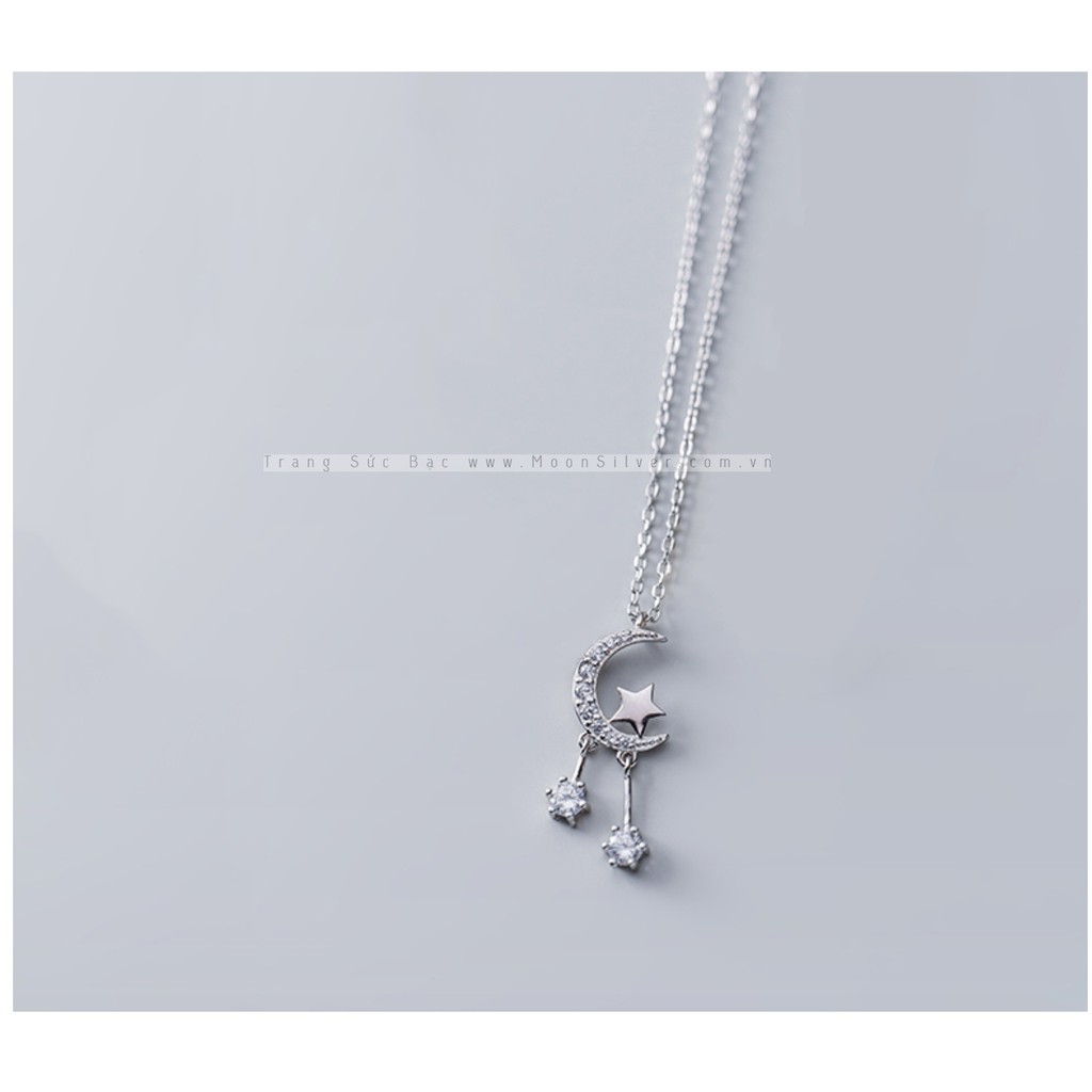 Dây chuyền bạc moonsilver vòng cổ bạc nữ hình mặt trăng khuyết và ngôi sao đính đá