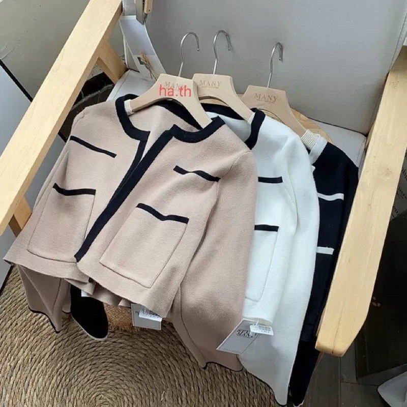 Set áo Cardigan trơn viền đen