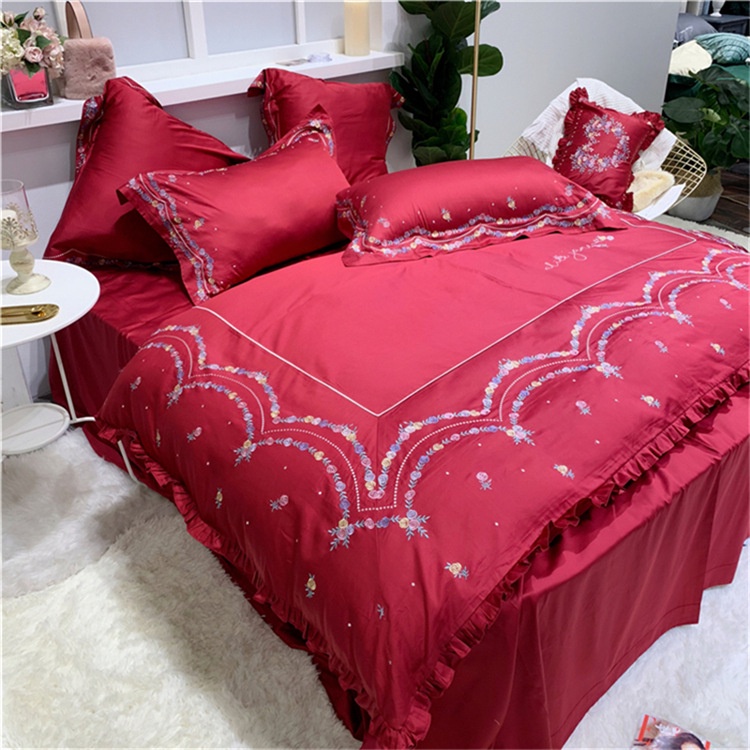 1732224 Bộ chăn ga cưới cotton lụa thêu 4CT cao cấp hàng nhập 150-180x200cm
