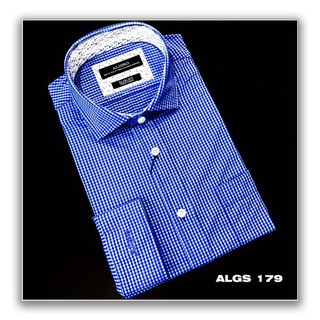 [Mã BAUIC50 giảm đến 50K đơn 99K] Áo sơ mi nam dài tay ALIGRO cổ bẻ dáng ôm body 100% chất cotton xanh kẻ nhỏ Algs179