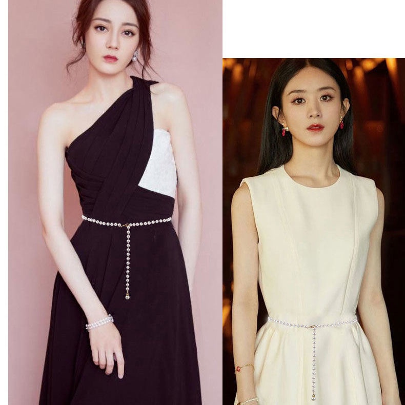 Thắt Lưng Dây Xích Mỏng Đính Ngọc Trai Thời Trang Thích Hợp Phối Đầm/Đầm/Áo Khoác