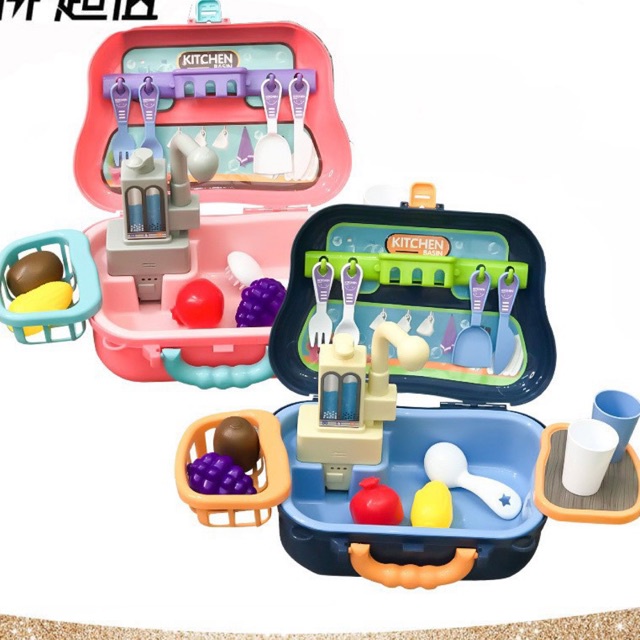 [Đồ chơi rửa chén ] vali bếp rửa chén, rửa rau quả nấu ăn mới