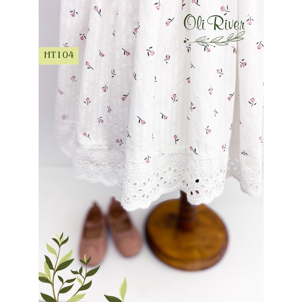 Đầm Smock bé gái cổ tròn phối vải ren tay cánh tiên điệu đà xinh yêu 8-25kg