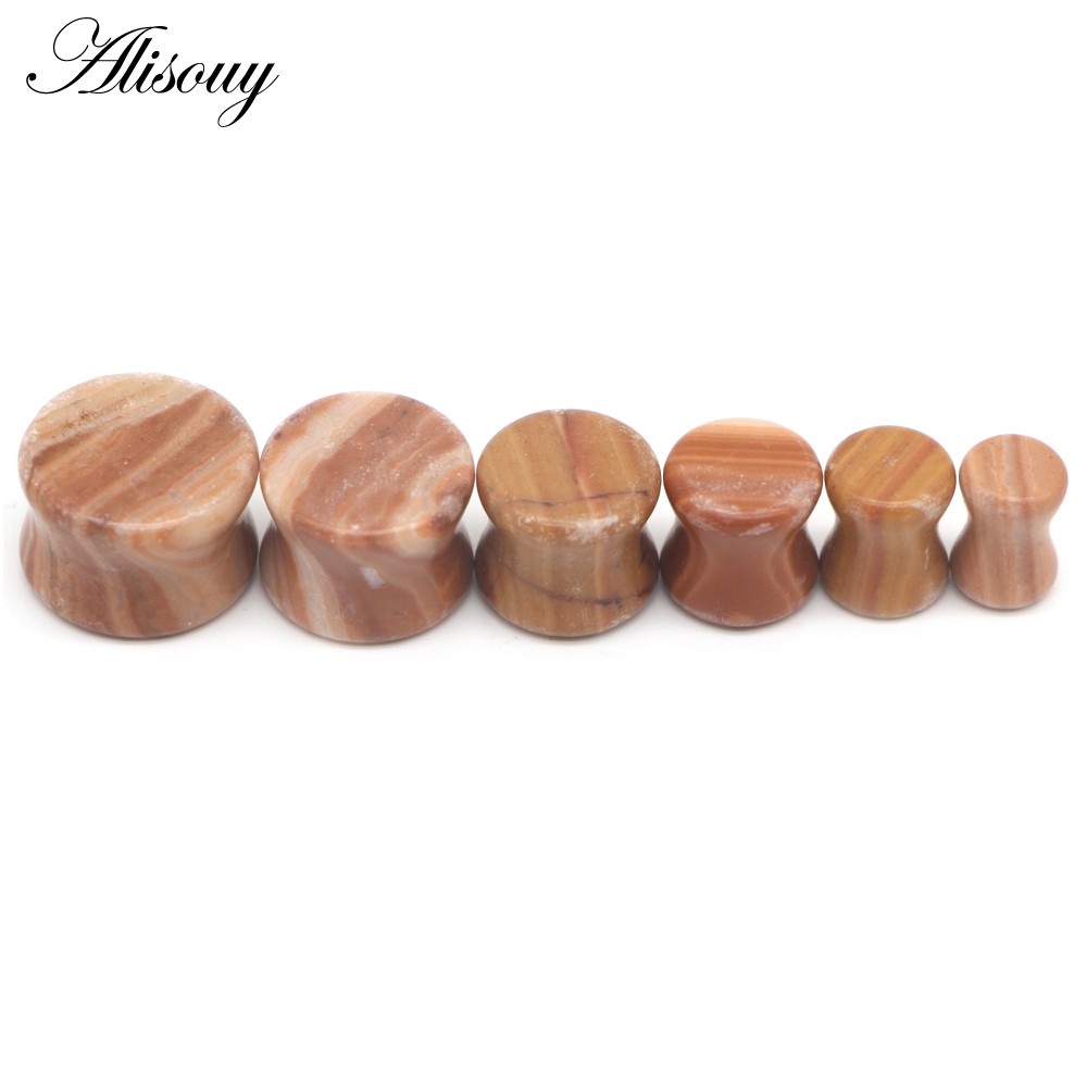Alisouy Set 2 Khuyên Nong Tai Bằng Đá Hữu Cơ Tự Nhiên 6mm-16mm