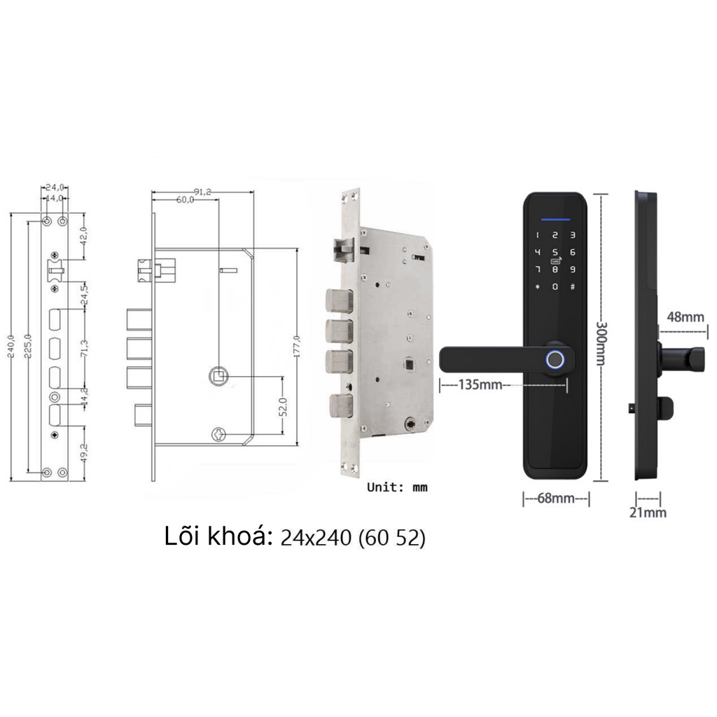 Khóa vân tay thông minh Wifi Tuya X3-PLUS Bản to sang trọng, bản nâng cấp của X3 thường - lõi khóa to 6052