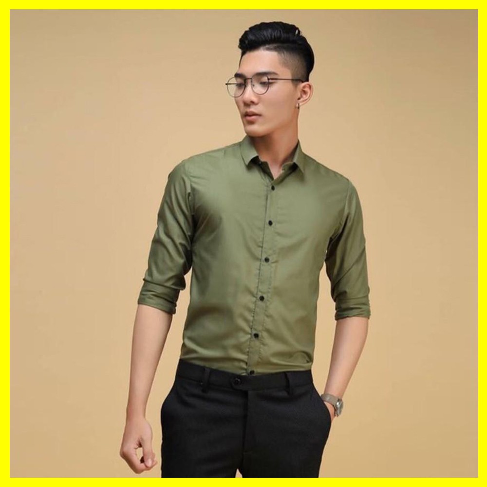 Sơ Mi trơn nam màu hồng chất cotton form ôm nhẹ cho nhiều lứa tuổi