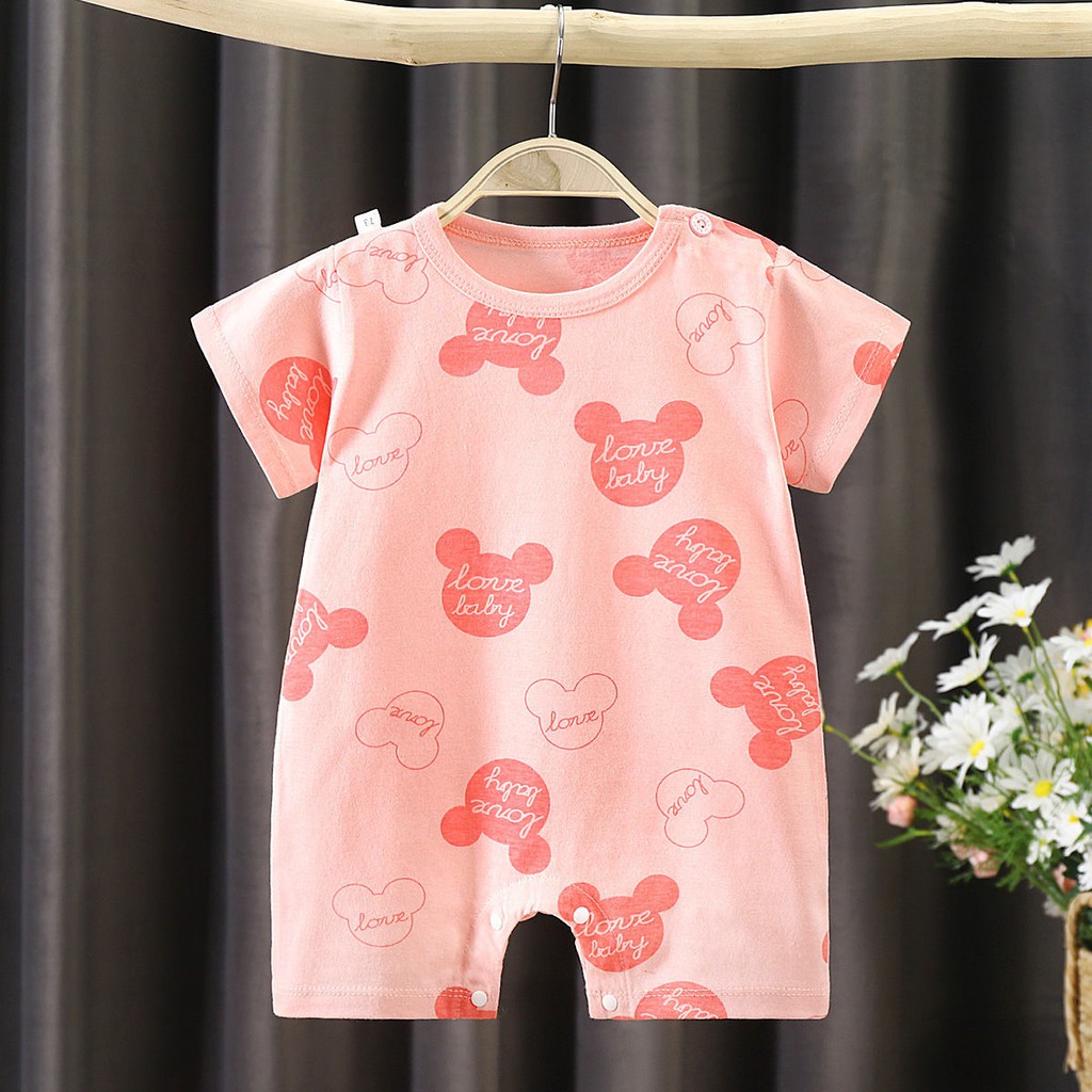 trẻ em cotton một mảnh ngắn tay romper mùa hè 0-2 tuổi đồ ngủ sơ sinh mặc ngoài