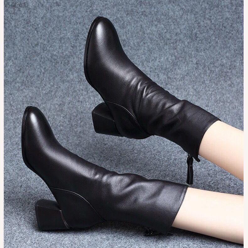 Giày bốt da mềm đế dày thời trang mùa đông cho n