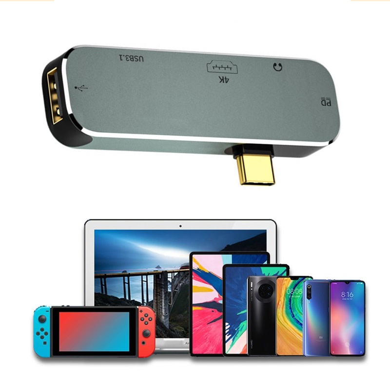 Hub 5 Cổng USB 3.1 2.0 Mở Rộng 3.5mm HDMI Bằng Hợp Kim Nhôm